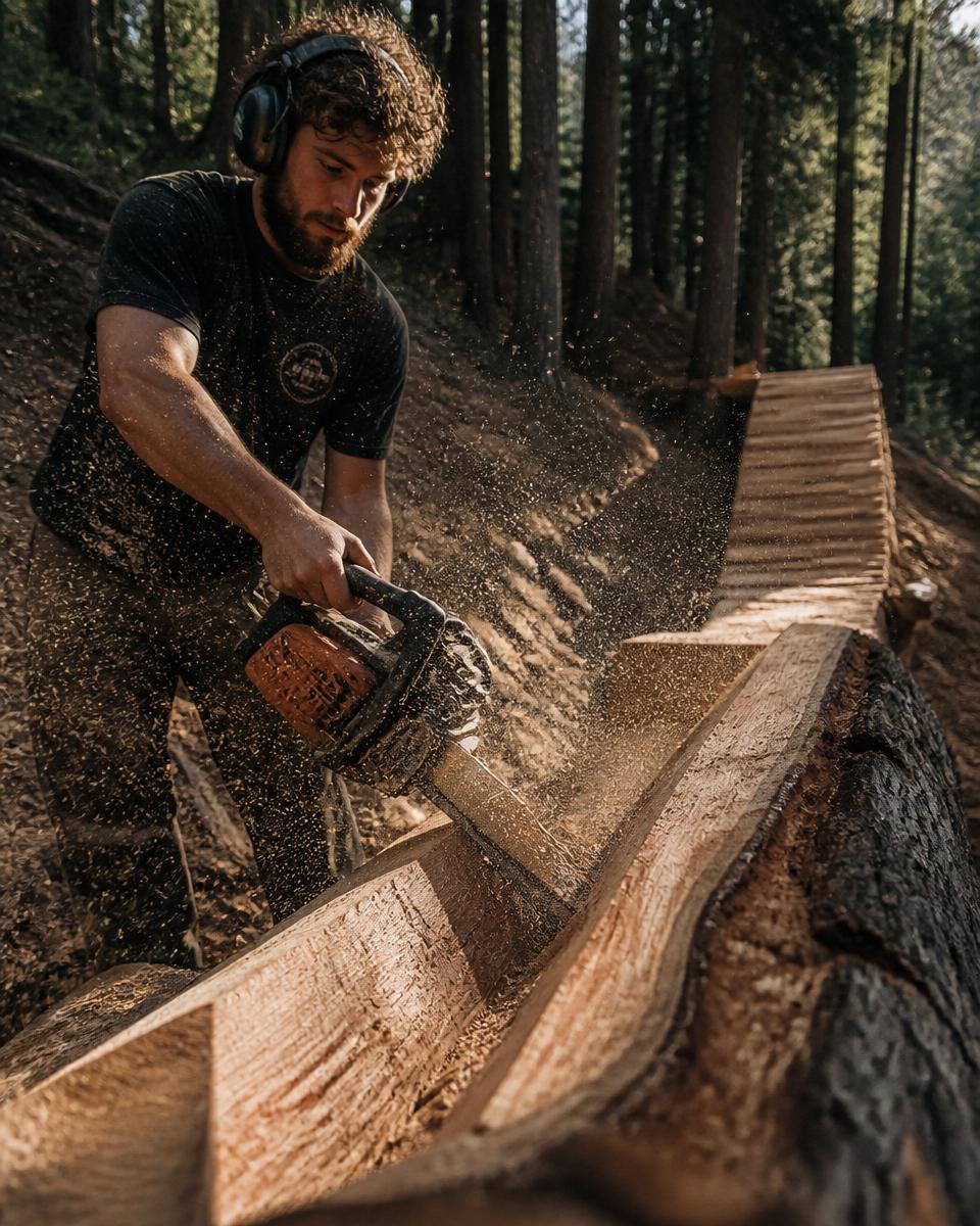 Mountain bike trail builder at work